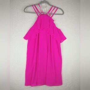 Gianna Bini Flirty Barbie Hot Pink Halter Neck Keyhole Back Mini Dress Fuchsia M